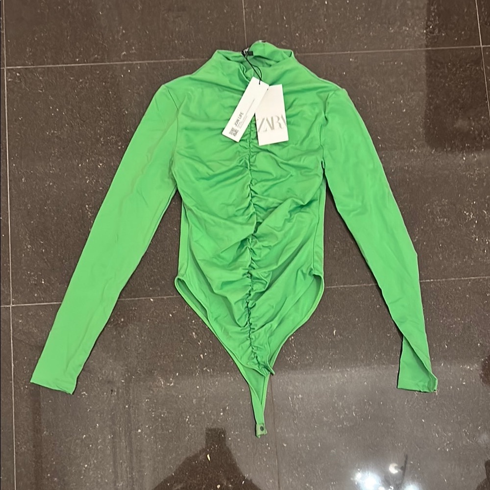 Zara Women Green Ruched One Piece